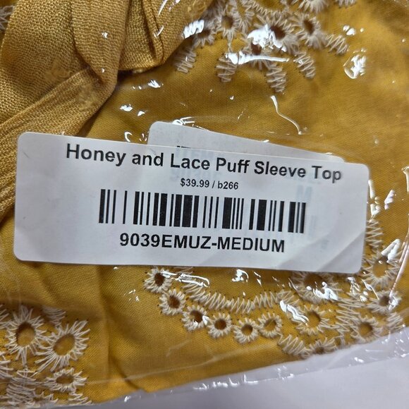 Grace & Emma Top Embroidered Off-Shoulder Puff Sleeves Tie Womens Size M New Tag - Picture 10 of 12